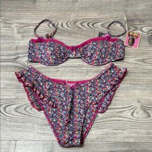 Floral Bikini Set with Pink Accents